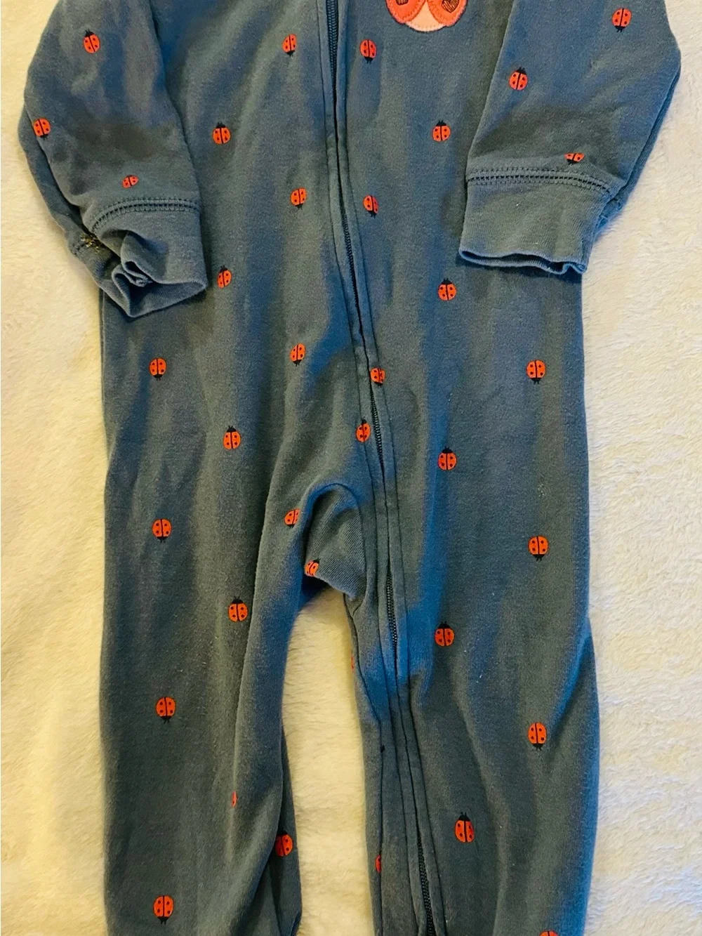 Carter's Olive One-Piece Footed Pajamas with Red Ladybug Print